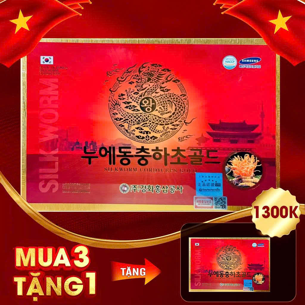 Nước Đông Trùng Hạ Thảo gỗ vàng GOLD KING Kanghwa Hàn Quốc 60 Gói x 30ml